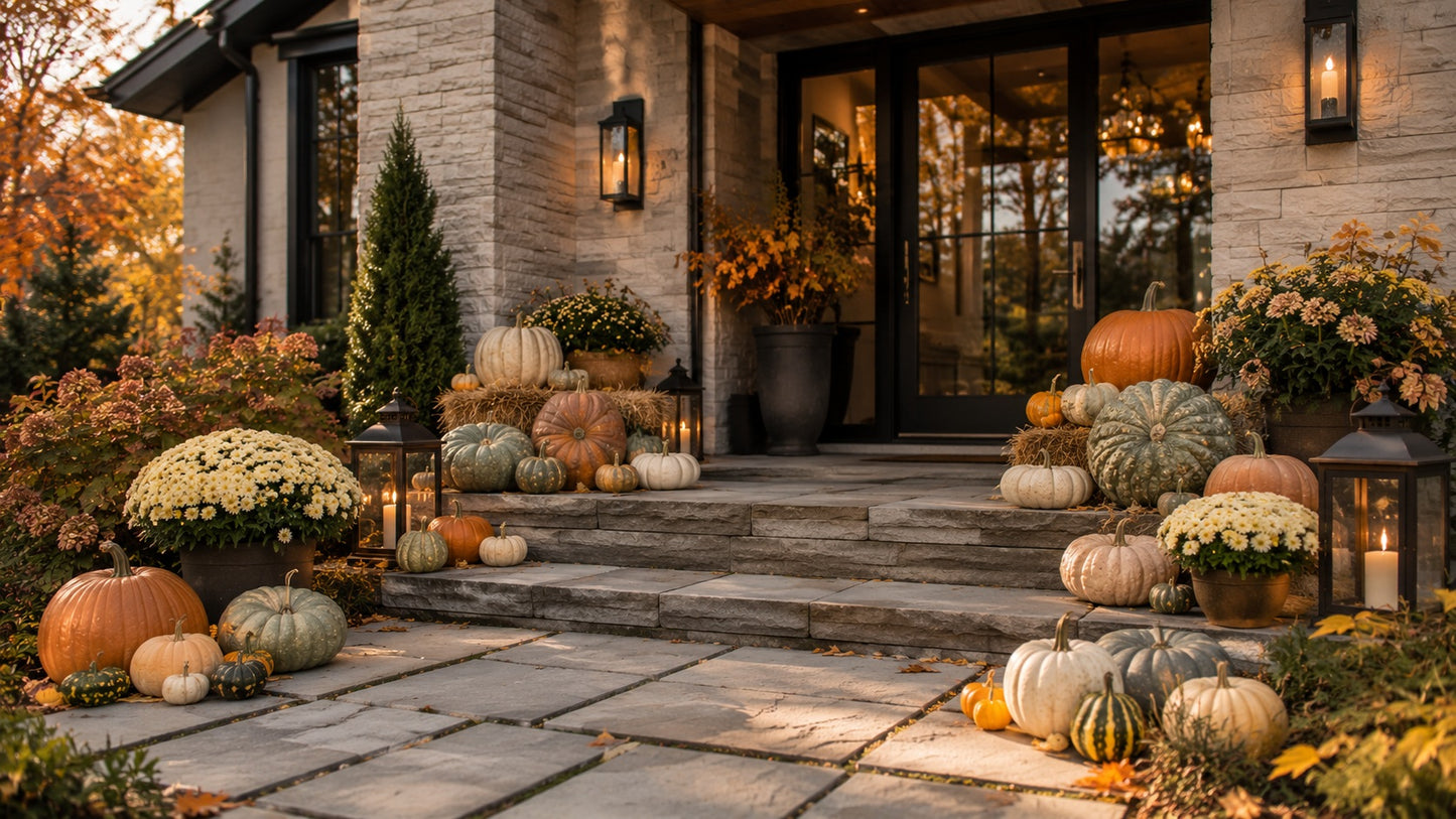 Luxury fall porch décor with curated harvest accents, professionally installed in Allegheny County PA